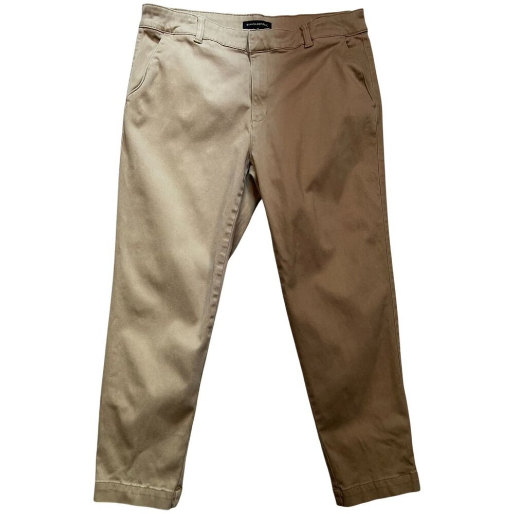 Banana Republic Womens Cotton Chino Pants Flat Front Stretch Size 16 Beige Solid